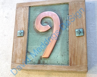 number 6 six or 9 nine IN STOCK Mission Mackintosh style Eco Copper House plaque with oak frame 4"/100mm g