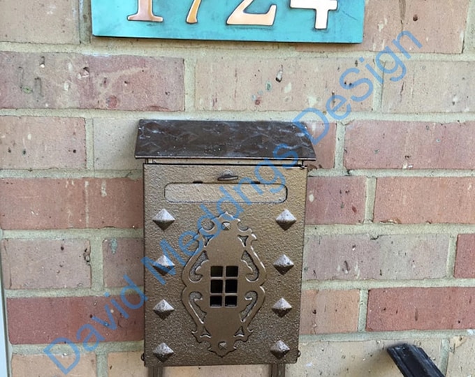 House Address copper plaque in Garamond with plywood back 3"/75mm or 4"/100 mm, 4x nos. easy fitting for stucco, brick and timber hUg
