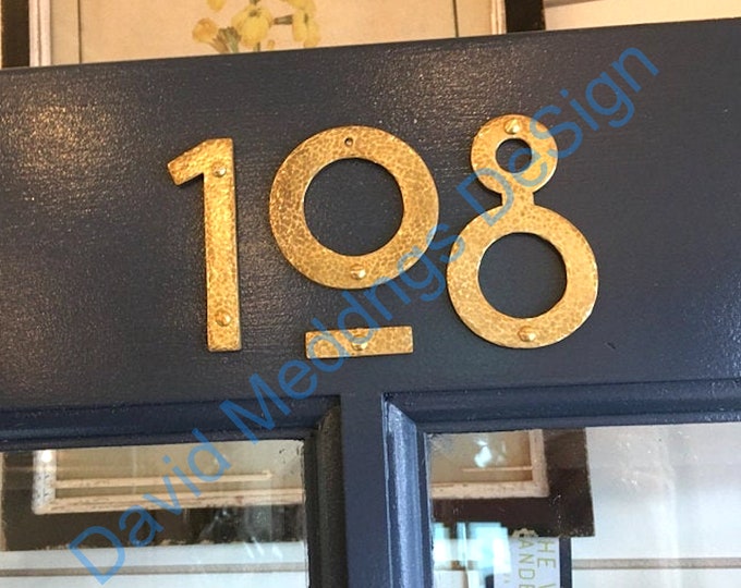 Brass house mailbox numbers in Mission Mackintosh style in polished, hammered or brushed finish 3"/75mm or 4"/100mm high  hgts