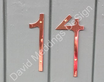 Art Nouveau style Copper numbers letters polished, hammered or brushed 6"/150mm high Rivanna font thbpss