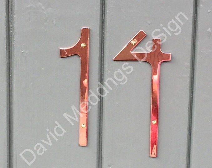 Art Nouveau style Copper numbers letters polished, hammered or brushed 6"/150mm high Rivanna font thubp