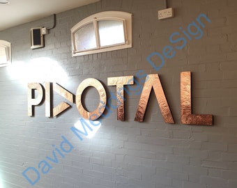 Large  CAPITAL hammered or brushed Copper letters in standoff style Antigoni 6"/150 mm high laquered hbs