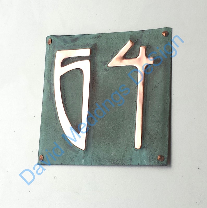 Art Nouveau wall sign metal Copper address Plaque numbers 1 6x nos 3/75mm or 4/100mm high hg image 5