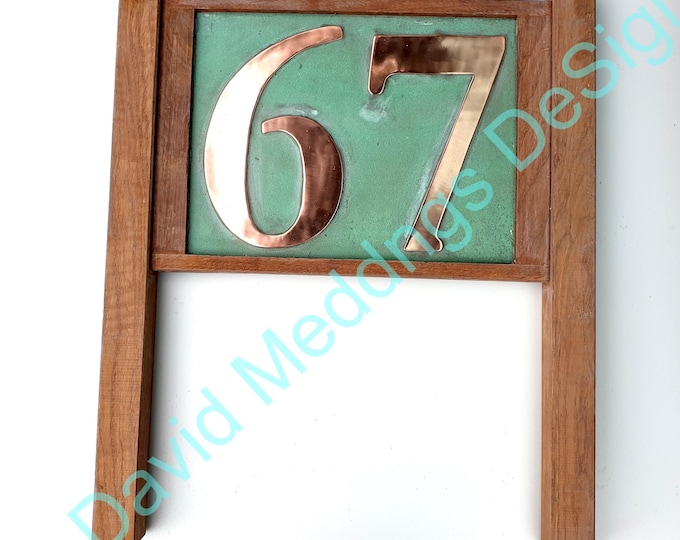 Traditional Yard Garden House plaque Sign 1-3x numbers 6"/150mm in Copper with oak frame - post optional  in Garamond hgt