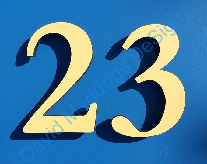 Coloured House floating numbers standoff in 6"/150mm high in Garamond font