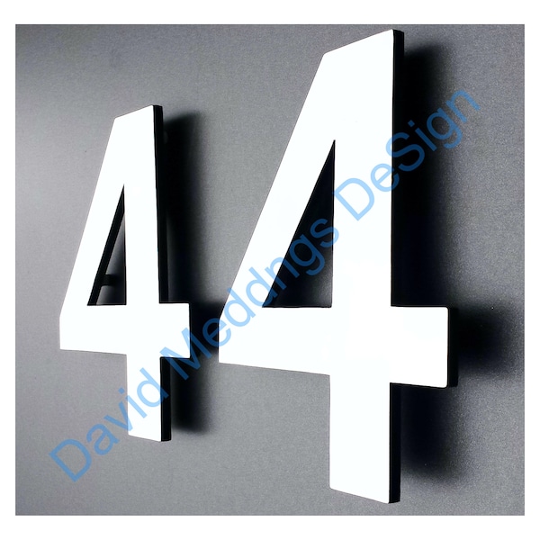 Modern contemporary Coloured House numbers in Antigoni  6"/150mm high standoff floating u