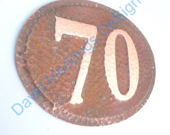 Oval real copper House number plaque in 2"/50mm or 3"/75mm high nos in Garamond hug