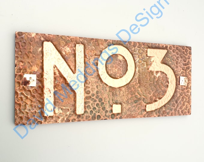 Mission Mackintosh style copper sign with plywood back 3"/75mm or 4"/100mm  'No' with your 1x number hug