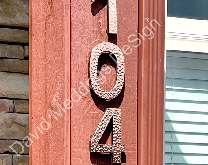 Modern House numbers hammered, brushed or green copper Contemporary floating in 3"/75mm high Antigoni  hug