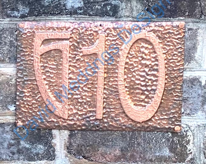 Art Nouveau Copper house number Plaque 6"/150mm high other fonts available hgs