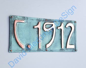 Circa art nouveau date plaque historical sign in Rivanna 4"/100mm high hg