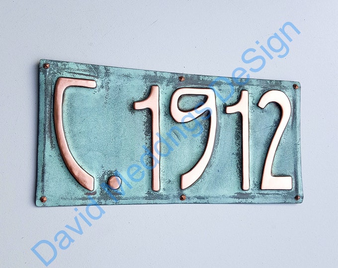 Circa art nouveau date plaque historical sign in Rivanna 4"/100mm high hgs