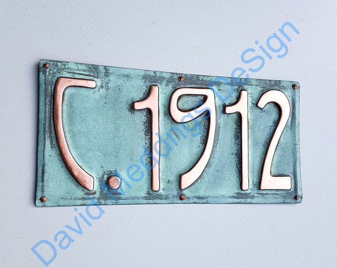 Circa art nouveau date plaque historical sign in Rivanna 4"/100mm high hg