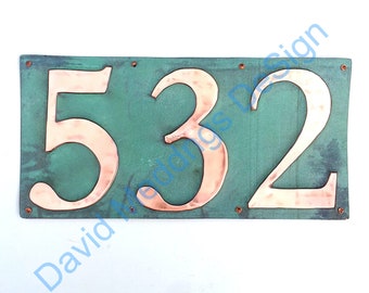 Real Copper Number Address Plaque  3x nos. 6"/150mm high in Garamond hgss