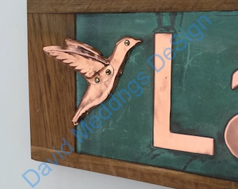 Copper Humming bird detail element addon to buy with signage, polished lacquered u