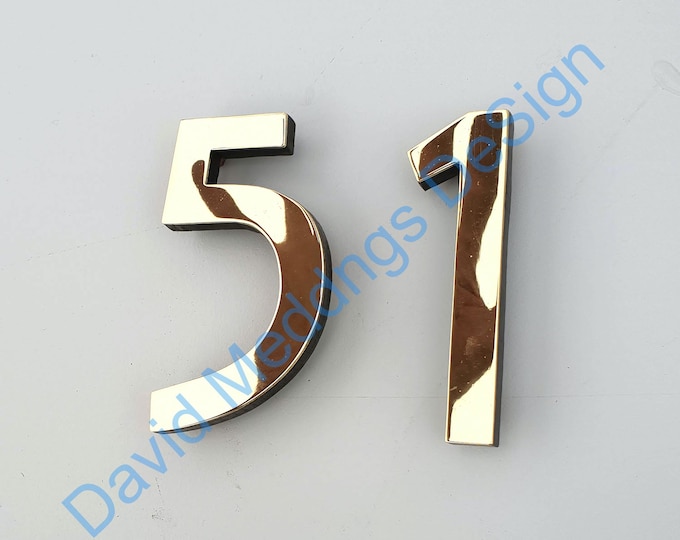 Mission Mackintosh style floating numbers in brass 6"/150mm high Polished, hammered or brushed thpbs