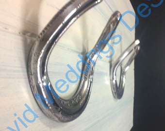 Upcycled  Farmhouse cowboy Coat hooks llivery from Race Horse shoes  in polished Aluminium, shaped and polished ss