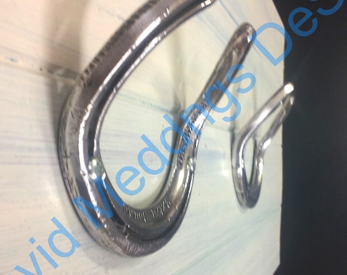 Upcycled  Farmhouse cowboy Coat hooks llivery from Race Horse shoes  in polished Aluminium, shaped and polished ss