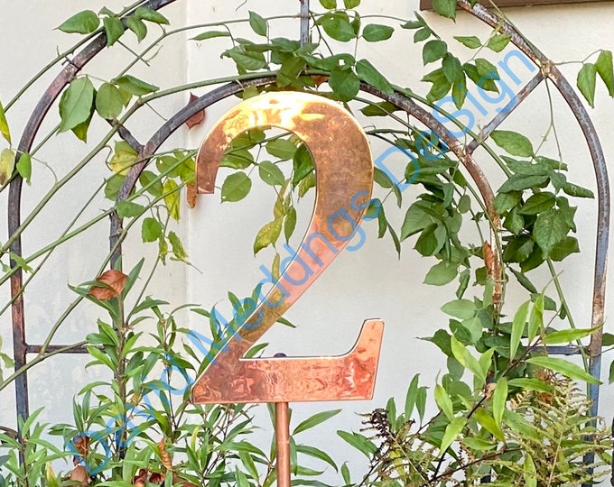 Large Serif style floating numbers in copper, 9"/228mm high in polished, hammered or brushed, Garamond font thpb