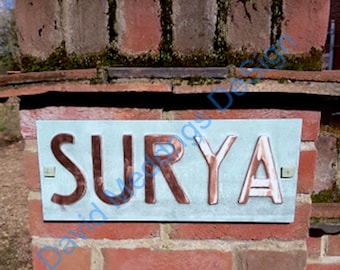 Copper Mission Mackintosh House name Address Plaque in CAPS letters plywood backed 4"/100mm high hgs