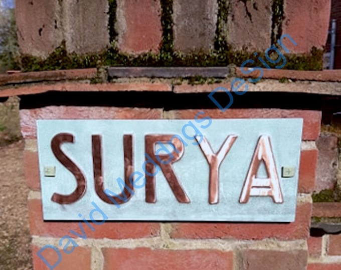 Copper Mission Mackintosh House name Address Plaque in CAPS letters plywood backed 4"/100mm high hgs