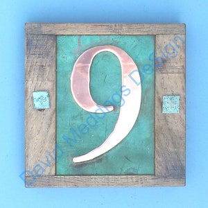 Eco friendly Copper House with oak frame 1x no 3"/75mm or 4"/100mm number in Garamond font hg