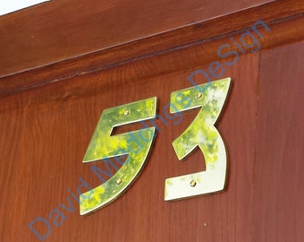 Brass Arts and Crafts  cutout house number 3"/75mm or 4"/100mm high in Bala font polished, brushed or hammered finish hupb