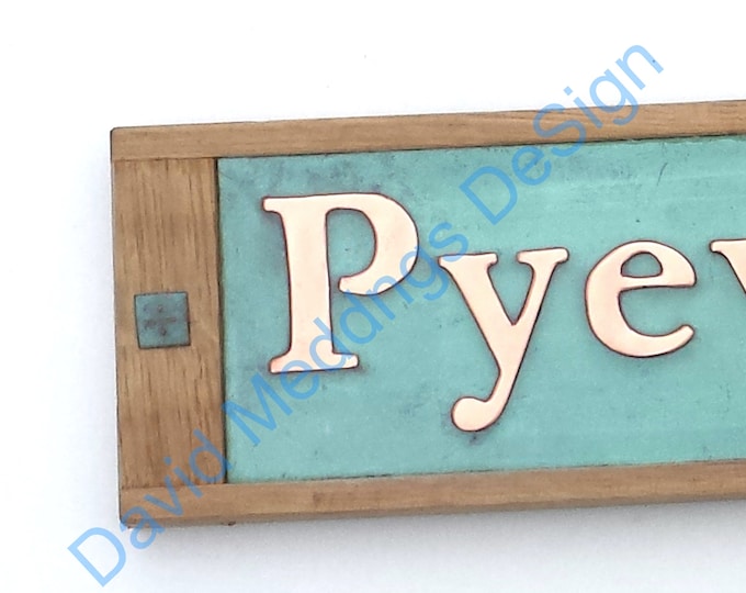 Traditional House Sign Name sign in Oak and Copper in 2"/50mm high letters in Garamond hg