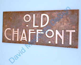 Copper Mission Mackintosh House name Address Plaque in CAPS letters plywood backed 4"/100mm high hgs