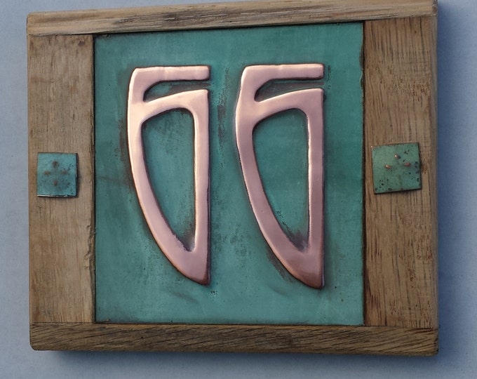 Art Nouveau Copper and Oak Plaque 2x nos. 3"/75mm or 4"/100mm high numbers hgvss
