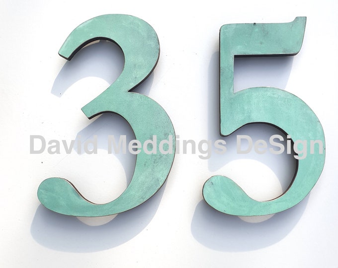 Copper traditional style floating numbers  3"/75mm or 4"/100mm high polished, hammered, brushed or patinated in Garamond tugpbh