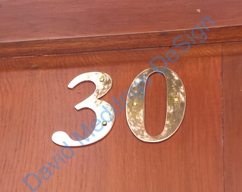 Serif Brass house numbers letters handmade 75mm/3" or 4"/100mm high in Garamond polished, brushed or hammered thpb