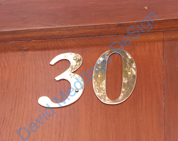 Serif Brass house numbers letters handmade 75mm/3" or 4"/100mm high in Garamond polished, brushed or hammered thpb