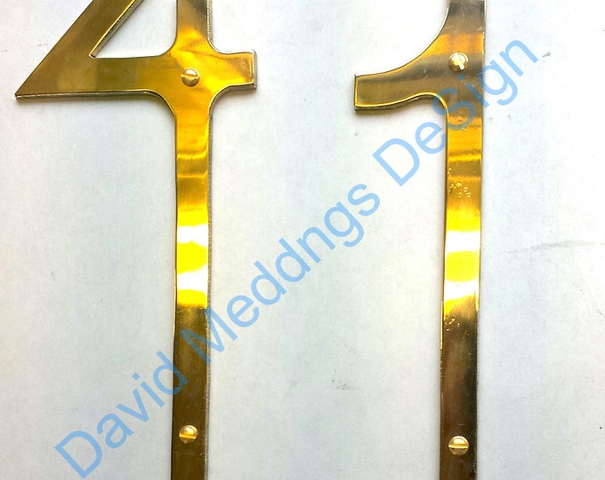 Brass house door numbers in Art Nouveau polished, hammered or brushed finish 3"/75mm or 4"/100mm high  tS1bph
