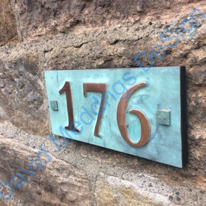 House number plaque in real copper with plywood back 3x nos 3/75mm or 4/100mm in Garamond ships worldwide hgs image 1