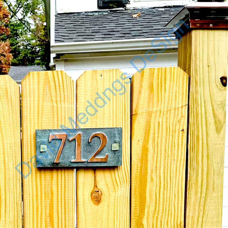 House number plaque in real copper with plywood back 3x nos 3/75mm or 4/100mm in Garamond ships worldwide hgs image 3