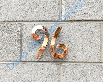 Mission Mackintosh style floating numbers in Polished, hammered or brushed copper 6"/150mm high Hill House  t2phbs