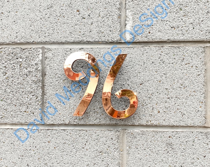 Mission Mackintosh style floating numbers in Polished, hammered or brushed copper 6"/150mm high Hill House  t2phbs2
