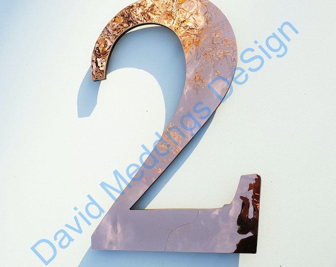 Large Serif style floating numbers in copper, 9"/228mm high in polished, hammered or  brushed, Garamond font tShp