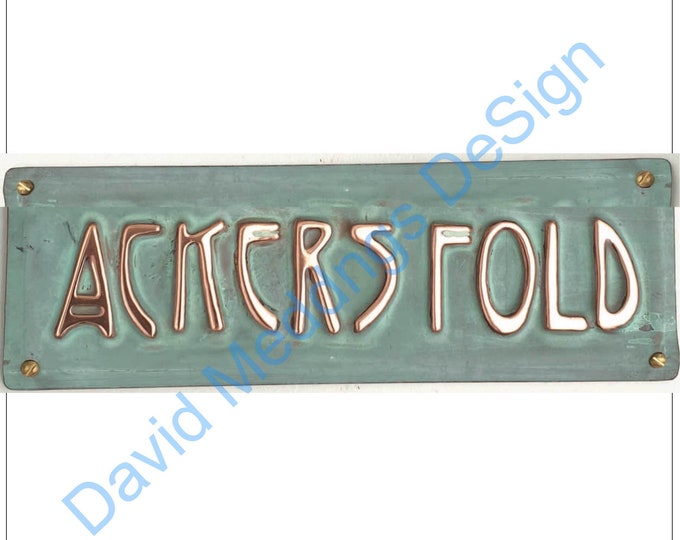 Real Copper Plaque in metal up to 44 letters of your choice in 1" Art Nouveau font, polished and laquered  tShp