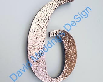 Serif style floating numbers in Polished, hammered or brushed copper 6"/150mm high Garamond  thbps
