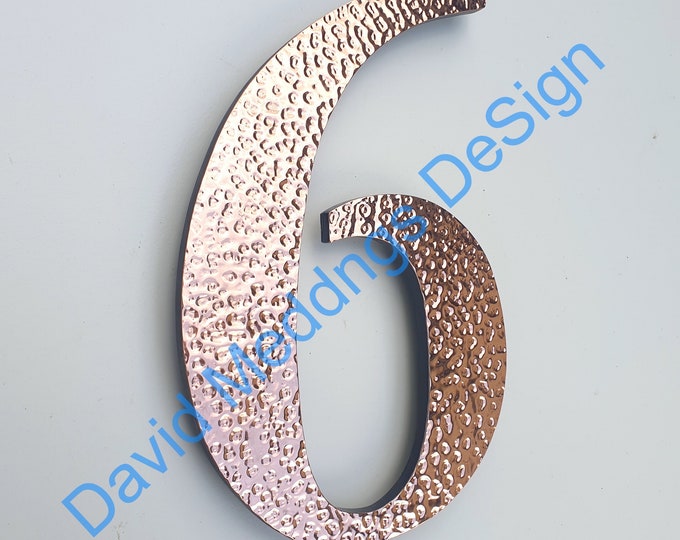 Serif style floating numbers in Polished, hammered or brushed copper 6"/150mm high Garamond  thubp