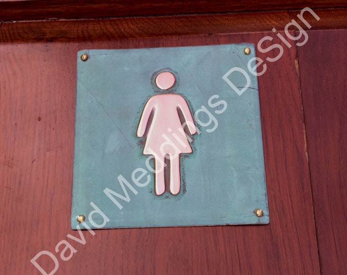 Female ladies room toilet lavatory patinated or hammered copper Plaque 4.2""/105mm square  with fixings hugs