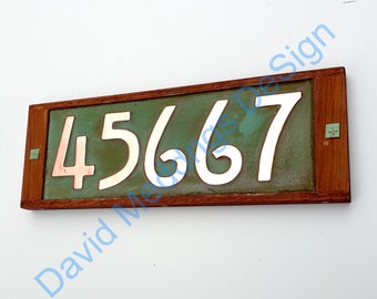 Mission Mackintosh Style Oak framed and Copper address plaque, 5x nos 3"/75mm or 4"/100mm  high thg