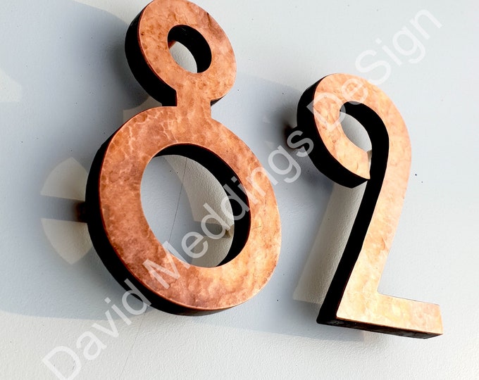 Mission Mackintosh Copper floating numbers letters in 12"/300mm high in polished, hammered or brushed thpb