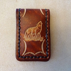 Tooled Brown Leather Magnetic Money Clip Wolf - Etsy