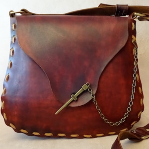 Extra Large Jewel Handmade Brown Leather Crossbody Bag 