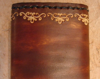 Tooled Brown Leather Trifold Wallet - Triplefold Billfold - SND Border