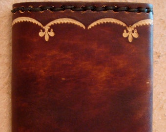3D Brown Hand Tooled Floral Embroidered Inlay Trifold Wallet main image 0