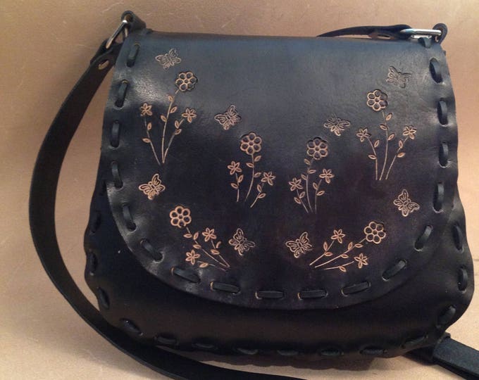Norma Tooled Black Leather Crossbody Bag Shoulder Bag Purse Handbag ...